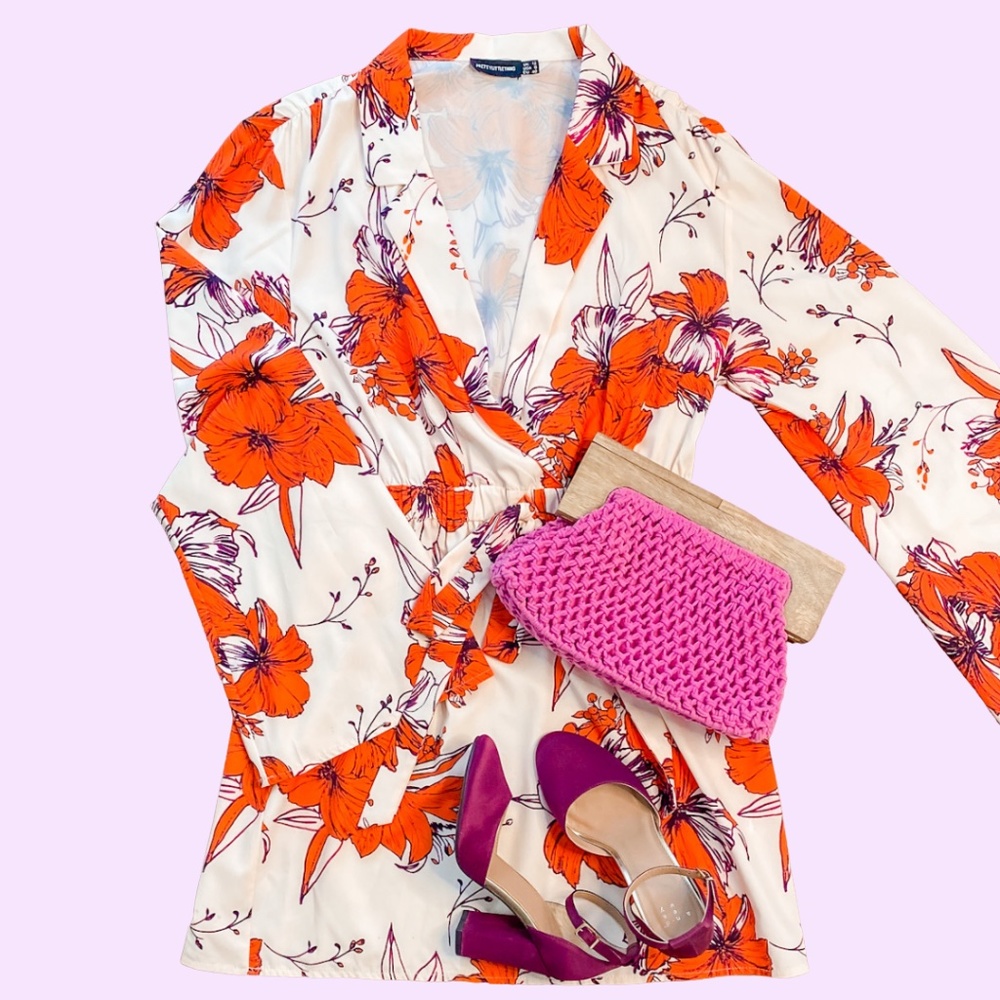 Pretty Little Thing - Orange and Purple Floral Print Dress - Size 8